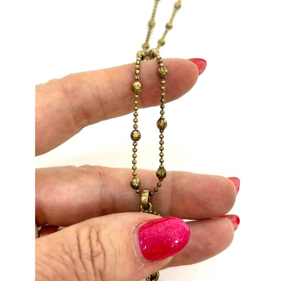 Lucky Brand Pendant Necklace Gold Tone 16” Bead Chain Iridescent Oval & Round - Picture 14 of 16